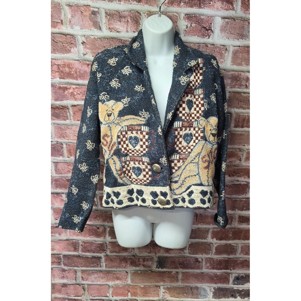 Women's PAINTED PONY Vintage Sugar Bears Tapestry Blazer Jacket Padded Small